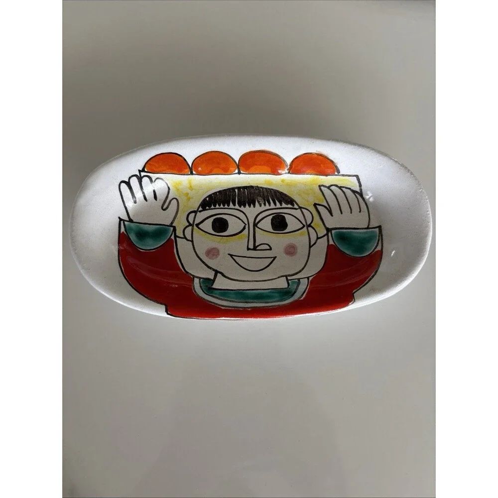 DeSimone Italian Pottery Small Oval Dish 298/16n Cubist Boy